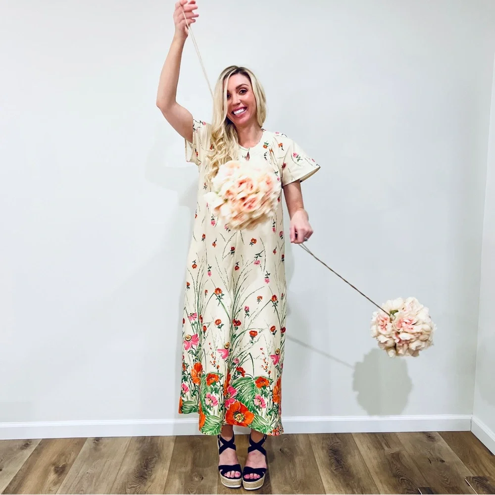 VTG Floral Housecoat Zip-up Dress - Picture 2 of 16
